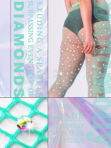 Image of DancMolly 10X Strong Ultra Sparkly Rhinestone Fishnet Stockings, Plus Size Sparkle Tights for Women Sexy Party Concert Outfit