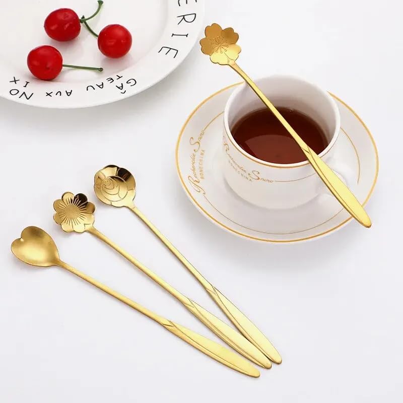 Cuchara de café de acero inoxidable de acero inoxidable con diseño de cerezo y rosa, 8 unidades