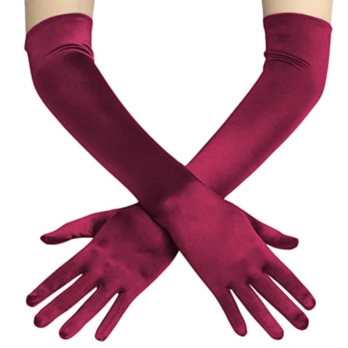 Yeesabella Elbow Evening Opera Satin Gloves, Long Fancy Dress 1920s Style Prom Gloves Wine Red