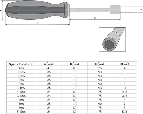 Miniatura 4 de Utoolmart Destornillador hexagonal, enchufe de destornillador de tuerca de 0.157 in, destornillador de eje largo de 2.953 in, herramienta de mano,