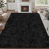 8x10 Area Rugs for Living Room Bedroom: Ultra Soft Fluffy Shag Rug Upgrade Non-Slip Non-Shedding Large Fuzzy Plush Carpet Indoor Floor Carpets for Kids Room Playroom Nursery Dorms Home Decor Black