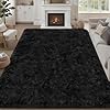 8×10 Area Rug Living Room Bedroom: Fluffy Plush Shag Carpet Black