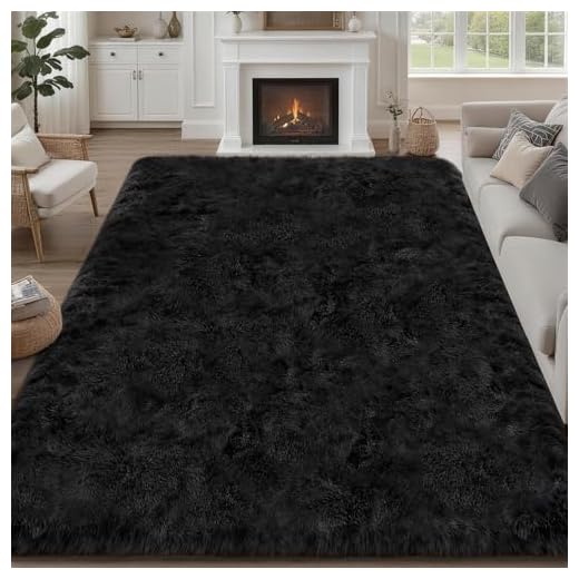 Luxturiy 8x10 Area Rug Living Room Bedroom: Fluffy Plush Shag Carpet Black | For Kids Room Playroom Nursery Home Decor,Ultra Soft,Non-Slip Non-Shedding,Fuzzy Plush,Large Indoor Floor Carpet,Easy Clean
