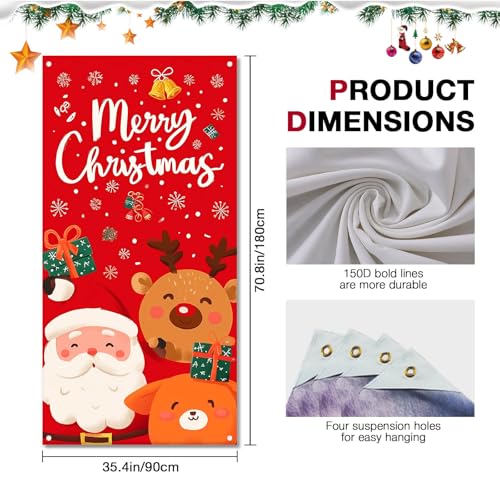 Image of BlissYard Christmas Door Cover Santa Reindeer Dog 35x71 Inch Polyester
