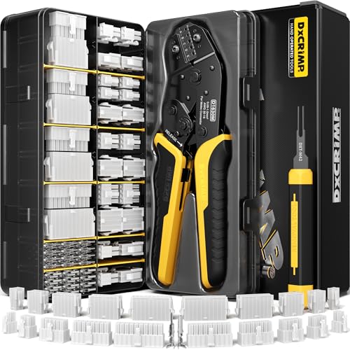 DxCRIMP Crimp Tool Mini-Fit Jr Kit with 22 Types 2-20 Pin Molex 4.2mm Connector Wire Gauge 18-26 AWG w/Remove Tool Crimping Tool (30-16 AWG) Compatible JST KF2510 AMP Dupont RC Servos Futaba