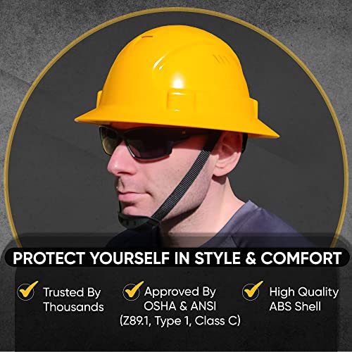 Hard Hat Construction Osha Approved Vented Full Brim Safety Helmet Carbon Fiber Design Hard Hats, Cascos De Construccion Work Hardhat, 6 Point Ratcheting System | Meets Ansi Z89.1 (Solid Shiny White) #TOP1