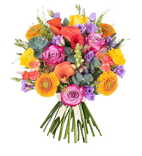 Harmony - Orange Calla Lilies bouquet surrounded by Blue Veronica and Playful Pink Snapdragons - A Stunning Gift for Any Occasion - Flowers