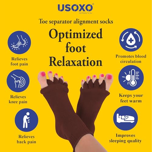 Image of Foot Alignment Socks|Cotton Finger Toe Separator|Easing Bunion Hammertoe And Arthritis Pain Relief|Improving Posture & Increasing Flexibility|Free Size For Office Yoga Men & Women (Brown)