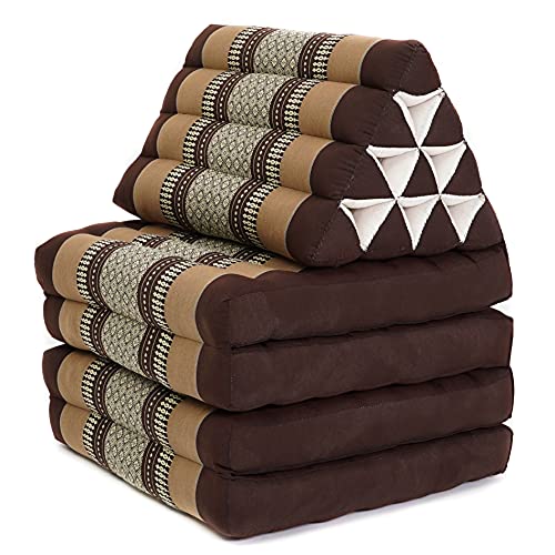 Image of Leewadee 4-Fold Mat with Triangle Cushion - Firm TV Pillow, Foldable Mattress with Cushion Made of Eco-Friendly Kapok, 89 x 20 inches, Brown