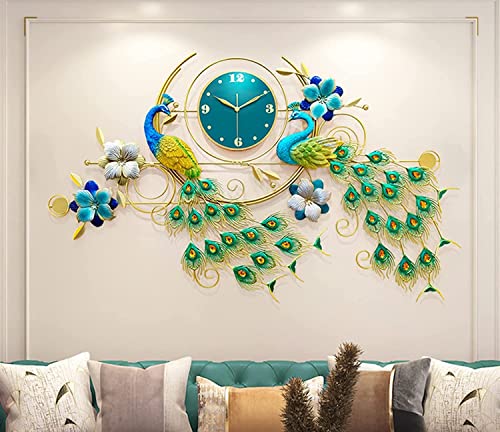 Horloge contemporaine silencieuse en fer paon 3D pour sublimer la décoration de votre grand salon