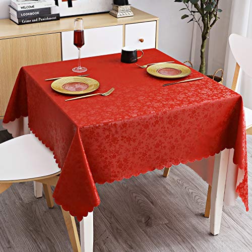 Image of Smiry Square Table Cloth, Waterproof Heavy Duty Vinyl Tablecloths, Wipeable Washable Table Cover for Kitchen and Dining Room (Red, 54 inch X 54 inch)