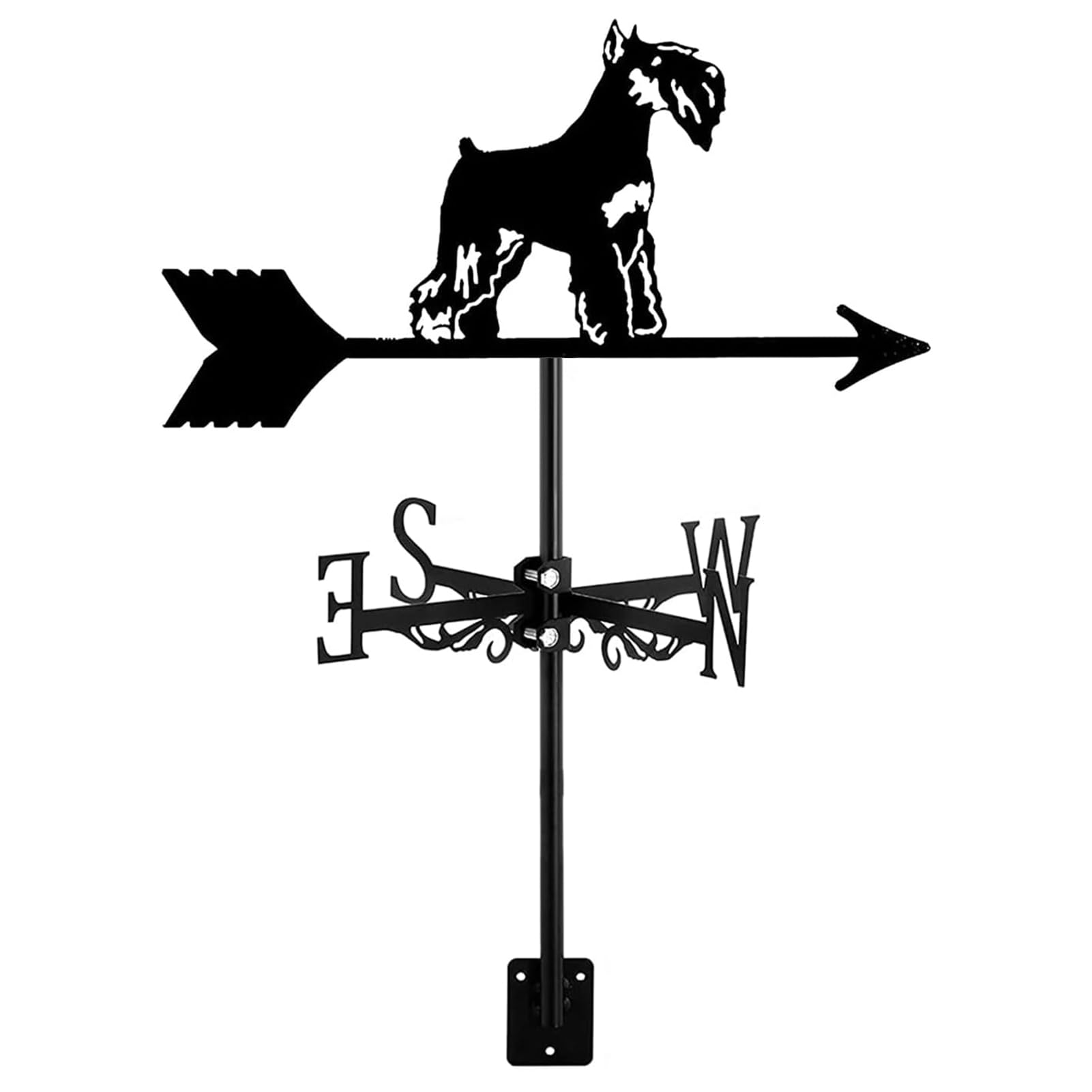 ZNEL Weather Vane with Dog shape Silhouette Ornament Roof Mount for Garden Fence & Shed Outdoor Farm Scene Yard Patio Decorations Wind Direction Indicator, Schnauzer
