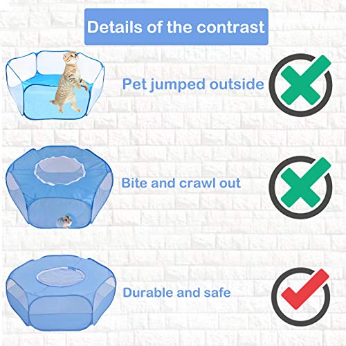 Linifar Small Animals Playpen, Portable Pet Tent Fence With Zippered Cover Outdoor/Indoor Exercise Anti Escape Yard Fence For Puppy Kitten Rabbit Bunny Hamster Rat Guinea Pig Hedgehog Ferret (Blue) #TOP2