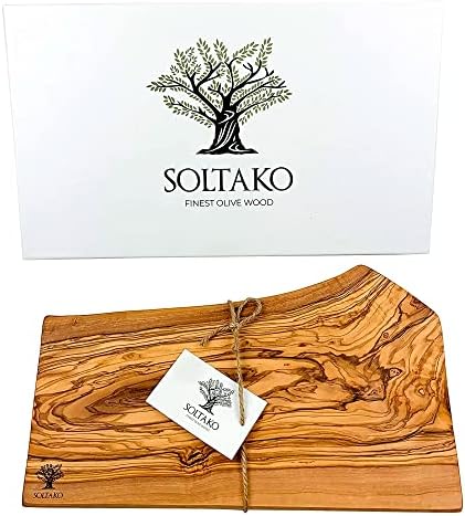 SOLTAKO Olive Wood Chopping Board, Olive Wood Cutting Board, Handmade Cheese Board, Olive Wood Serving Platter, Serving Board, Sturdy Wooden Chopping Boards (Approx. 35-38x17-19cm)