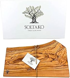 SOLTAKO Olive Wood Chopping Board, Olive Wood Cutting Board, Handmade Cheese Board, Olive Wood Serving Platter, Serving Board, Sturdy Wooden Chopping Boards (Approx. 35-38x17-19cm)
