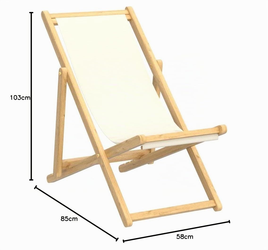 IDMarket - Juego de 2 tumbonas plegables de madera tela chilienne, color crudo