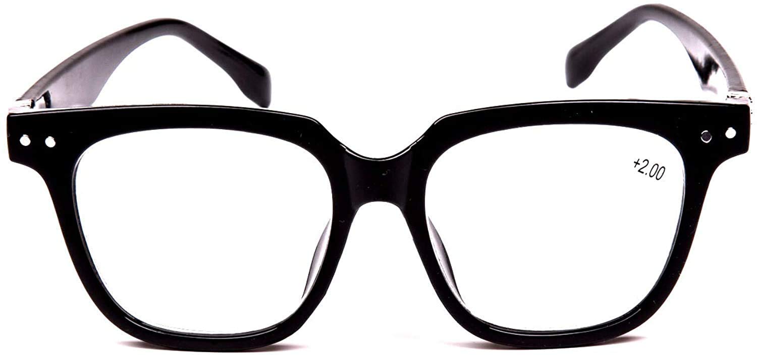 Fads & Fashions Unisex Shiny Black Tn08 Fashion Bling Geek/Nerd Fashion Retro Oversized Reading Glasses In 4 Colours (, 2.5)