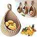 JHBH Wandhängender Obstkorb, Gemüsekörbe, handgefertigte Küche, Jute-Schalenaufhänger, Teardrop-Hängekorb für Obst, Gemüse, Zwiebeln, Wandmontage, Boho, gewebte Aufbewahrungskörbe