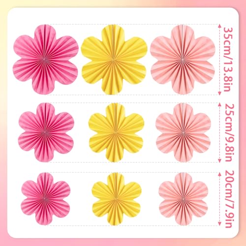 Image of SUNBEAUTY Paper Flowers Decorations for Wall, Paper Flower Fan Classroom Decoration Paper Floral Backdrop Decor Paper Fans Decoration Hanging Paper Fans Pink Yellow Flower Wall Decor
