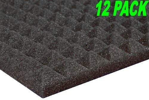 1" x 12" x 12" Charcoal Acoustic Pyramid Studio Foam 12 Pack by DeluxeFoam
