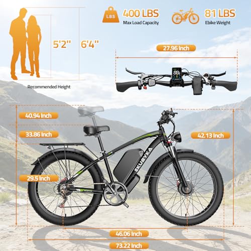 Ekellaka 8000W Dual Motor Electric Bike for Adults, 48MPH Fast Ebike with 52V 36Ah Removable Battery, Up to 100 Miles Long Range, 24/26 Inch Fat Tire, Shimano 7-Speed, Shock Absorber Commuter E-Bike