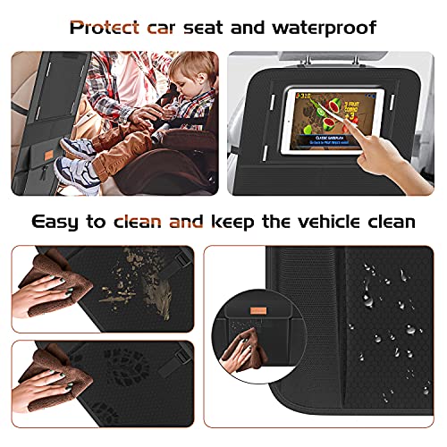 Smart eLf Backseat Car Organizer with iPad Holder + 6 Storage Pockets, Back Seat Protectors Kick Mats for Child Baby Kids, Premium Fabric with Sag Proof, Waterproof, Stain Resistant and Easy Clean
