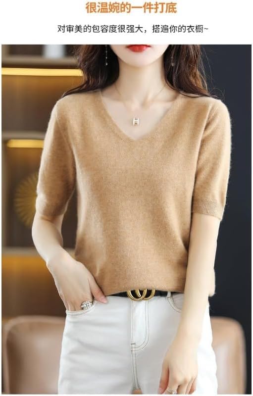 ニット レディース 五分袖 Ｖネック サマーニット カットソー ストレッチ 柔らか 着回し力 薄手 無地 着痩せ シンプル おしゃれ