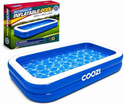 COOZi Paddling Pool 2M Large Inflatable Pool for Kids Toddlers & Adults Durable Outdoor Swimming Pools Rectangle Pools for Summer Fun