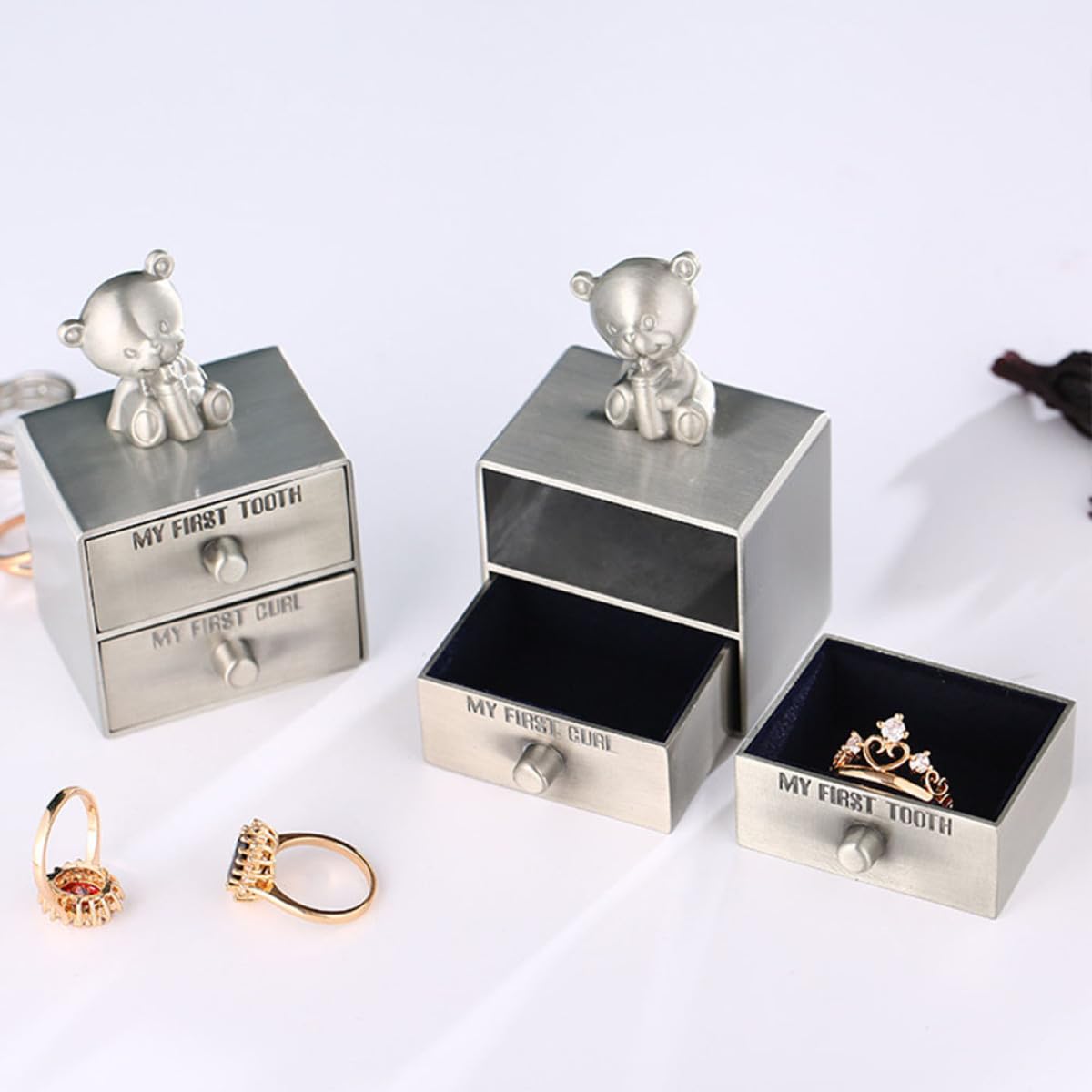 2 Stück pack Milchzahnbox aus Metall zur Aufbewahrung von Ersten Babyzähnen und Locken Tisch Schmuckkästchen für Geschenk und Erinnerungsbox