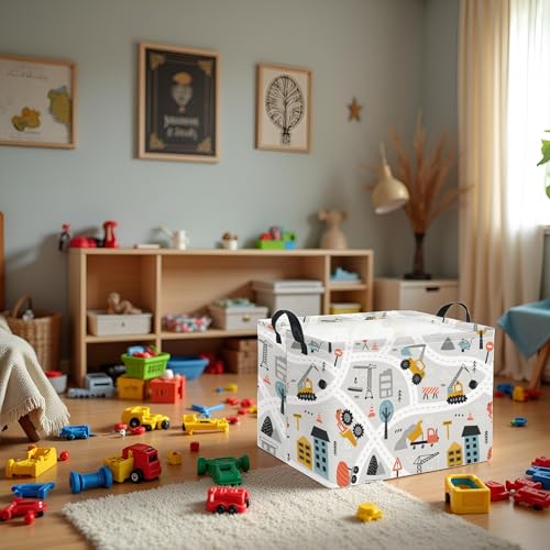 Image of Rectangular Baby Kids Storage Basket for Home Kitchen Girls Cute Storage Bin Organizer Shelf Book Room Decor(Car)