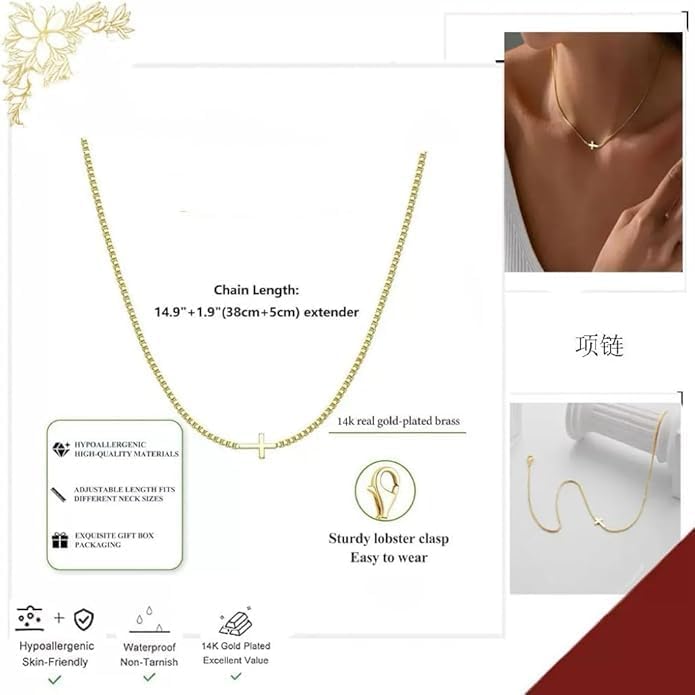 14K Gold Plated Cross Necklace for Women, Minimalist Faith Pendant Jewelry with 15–17 Inch Adjustable Chain, Hypoallergenic and Lightweight, Simple Everyday Necklace or Thoughtful Gift - Image 4