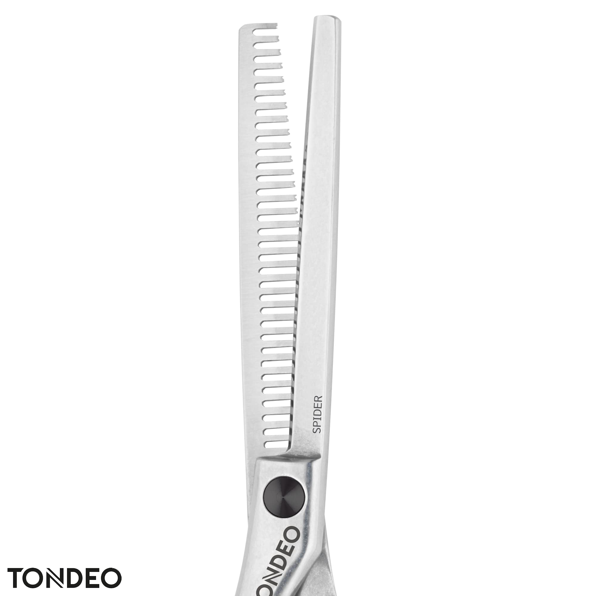 TONDEO Texturierschere SPIDER classic LEFT 5.25"| klassische Griffhaltung | Linkshänder Modellierschere mit 33 Prismenschliff-Effilierzähnen | Stahl aus Solinger Sonderschmelze|poliert|Made in Solingen