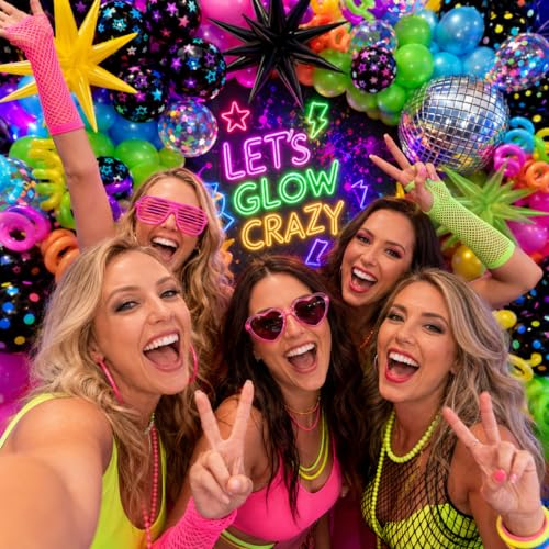 Image of 231Pcs Neon Balloons Arch Garland Kit with Glow in the Dark Balloons & 260 Balloon, Neon Balloon Arch Kit for Back to 80s 90s DISCO Birthday Party Fiesta Let's Glow Party Rock Roll Party Decor
