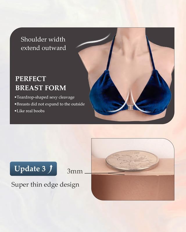 Minaky Silicone Breastplate Fake Boobs Realistic B-H Cup Breast forms for Crossdressers Transgender Drag Queen Cosplay (No.2 Silk Cotton Filler, B CUP)