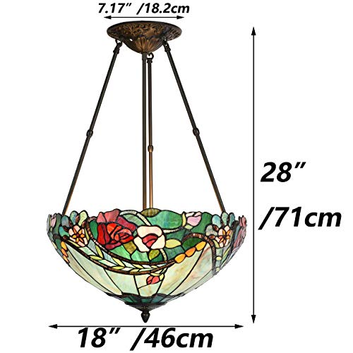Bieye L10741 Rose Flower Tiffany Style Stained Glass Ceiling Pendant Light With 18-Inch Wide Lampshade thumb #2