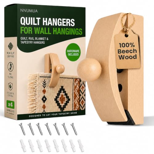 Image of Quilt Hanger for Wall for Display Beech Wood - Adjustable Rug & Tapestry