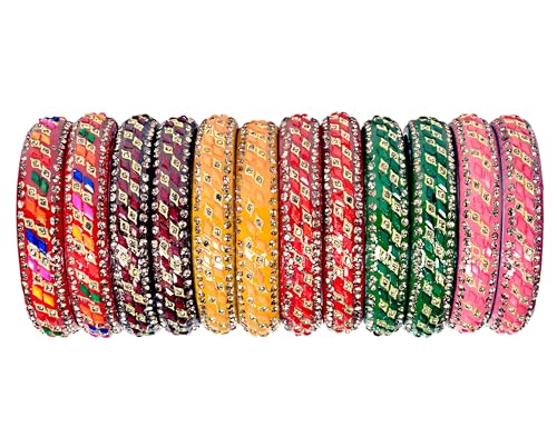 Image of Swara Creations Glass Bangle Set for Women /Multicolor Kadas Set Zirconwork /Traditional Kadas Set for Women & Girls (12Pc)(SKU402)