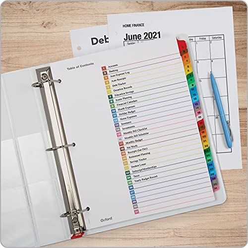 Oxford-OneStep-Binder-Dividers-31-Tab-Daily-Divider-Sets-Customizable-Table-of-Contents-Reversible-Multicolor-Tabs-Numbered-131-3-Sets-89402