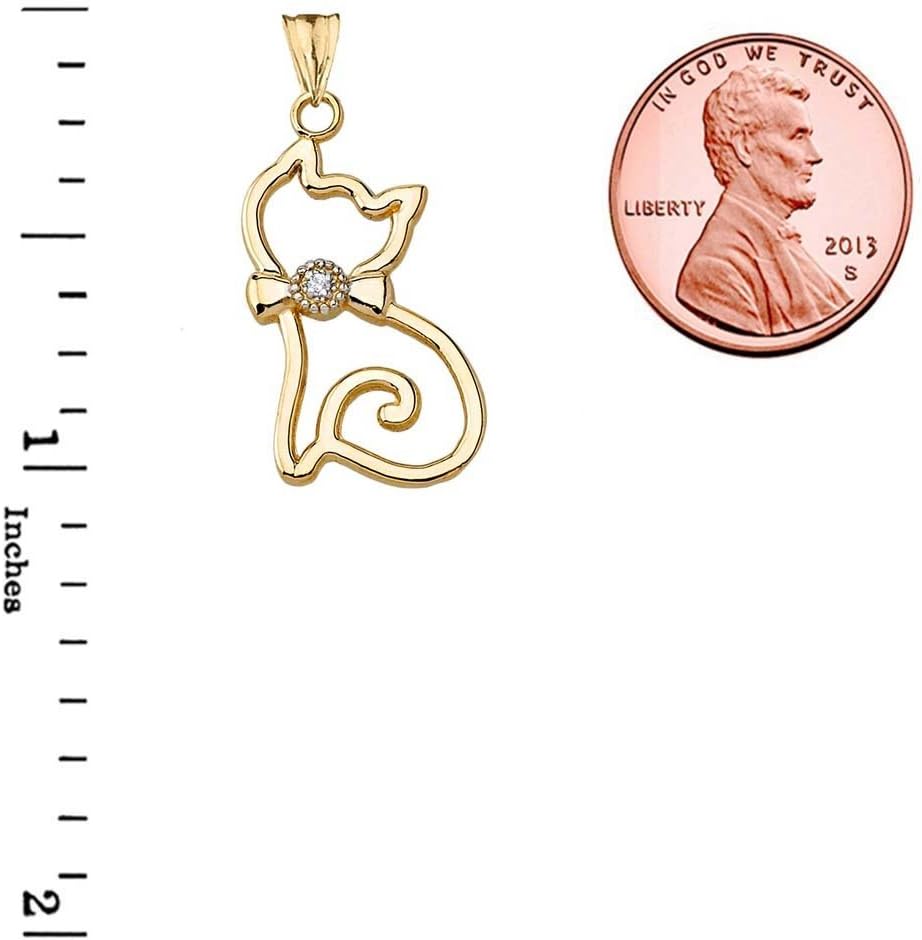 Animal Kingdom Unique 14k Yellow Gold Diamond Openwork Cat Charm Pendant