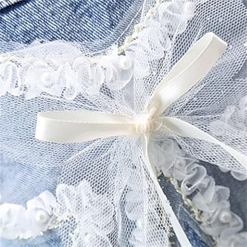 Kids Girls Floral Denim Jackets Button Down Long Sleeve Bowknit Relaxed Cardigan Fashion Fall Cool Comfy Y2k Streetwear3