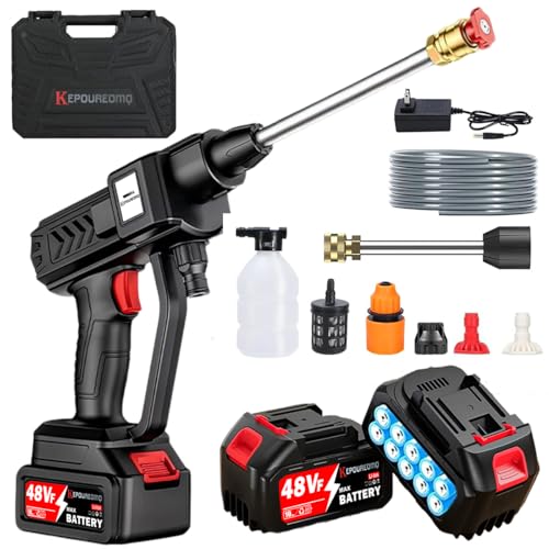 KEPOUREOMQ Pistola de Lavado de Alta Presión, Hidrolavadora Inalambrica Eléctrica Portátil de 580PSI, 300W, con 2 * 8000mAh Baterías, 7m Manguera...