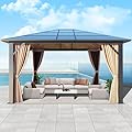GARTOO 10' x 12' Polycarbonate Hardtop Gazebo - Sunroom Aluminum Frame Permanent Pavilion with Double Curtains for Garden, Lawn, Outdoor Party, Backyard Deck