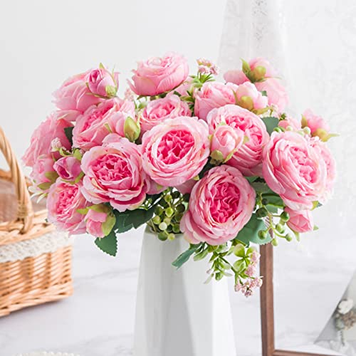 KIMISS Flores de Peonías Artificiales para Decoración del Hogar, 2 Manojos de Peonías de Seda Vívidas, Atractivo Arreglo Floral de Imitación para Bodas y Eventos Especiales (Pink)