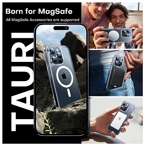 Image of TAURI for iPhone 15 Pro Case, Compatible with MagSafe, Clear | with Screen Protector, Not-Yellowing Military-Grade Protection, Shockproof Slim Magnetic Case for iPhone 15 Pro