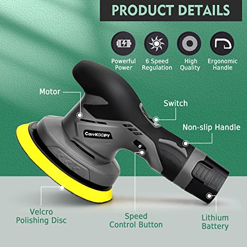 Carrkoopy Cordless Car Buffer Polisher With 2Pcs 12V Lithium Rechargeable Battery Brushless Polisher With 6 Variable Speed, 2.0Ah Portable Buffer Kit For Buffer/Polisher/Sander (Basic Dark Grey) #TOP1