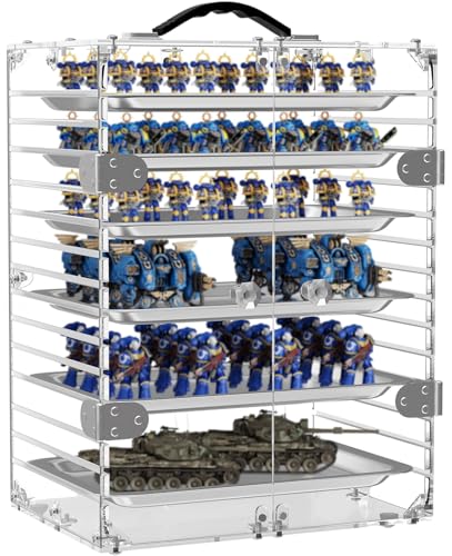 Image of Miniature Storage Case with 6 Metal Trays, Acrylic Clear Miniature Display Case Transport Case with Magnetic Door