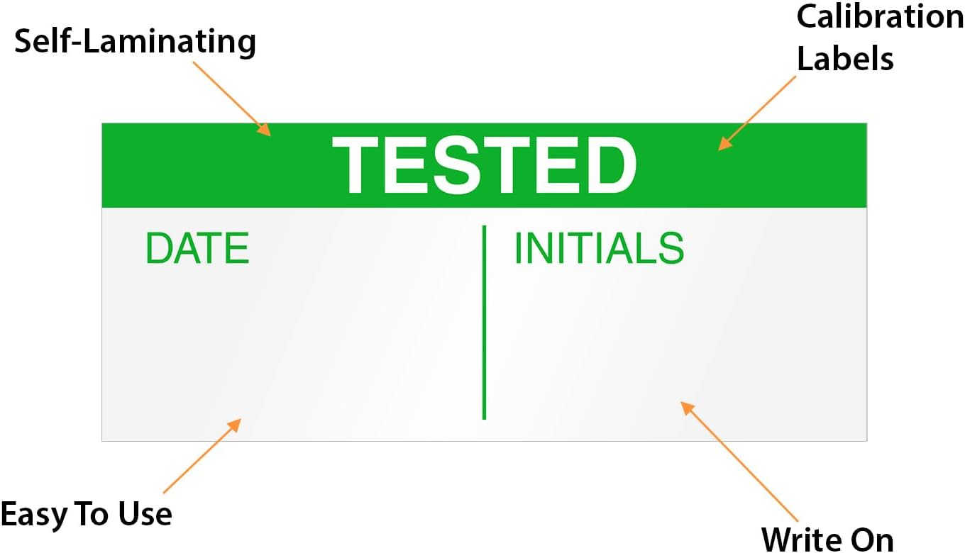 SmartSign Tested Calibration Labels - Pack of 70, Debossable Aluminum Foil Labels, 0.5 x 1 inch, 3M Adhesive Backing, Green and White, Made in USA