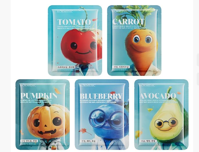 5 Stück Tuchmasken Gesicht, Feuchtigkeitsspendende Tuchmasken, Beruhigende Gesichtsmaske, Reparieren, Straffen, Aufhellen für Strahlende Haut, 5 Typen Set für Alle Hauttypen