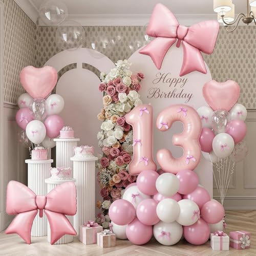 Image of 13th Birthday Decorations for Girls,Pink Bow Balloons for Party Decorations