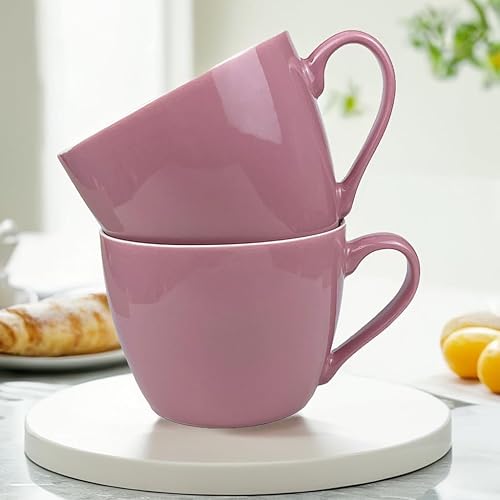 Miniatura 4 de MECOWON Tazas de café de porcelana de 30 onzas, juego de 2 tazas grandes para sopa, cereales y ensalada (rosa)